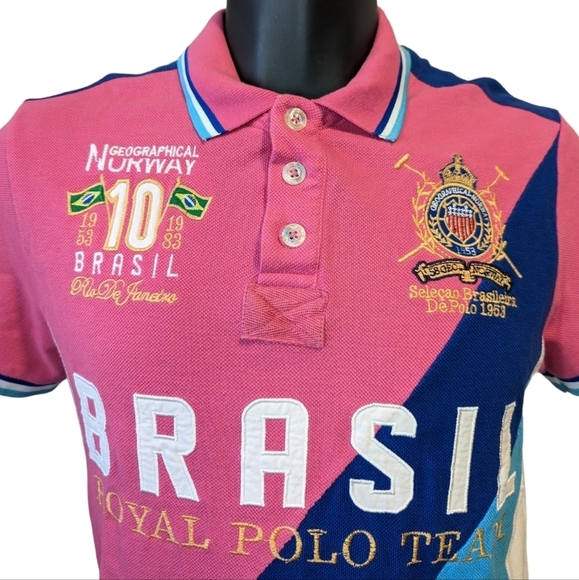 Men's Pink and Blue Polo Shirt - Picture 2 of 11